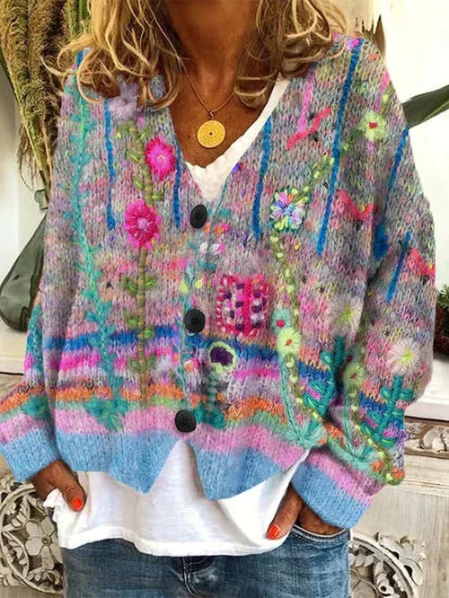 Women's Button Up Knit Cardigan | Floral