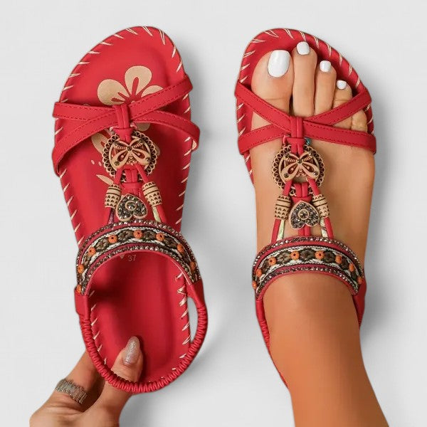 Women's Bohemian Flat T-Strap Sandals | Ankle Strap