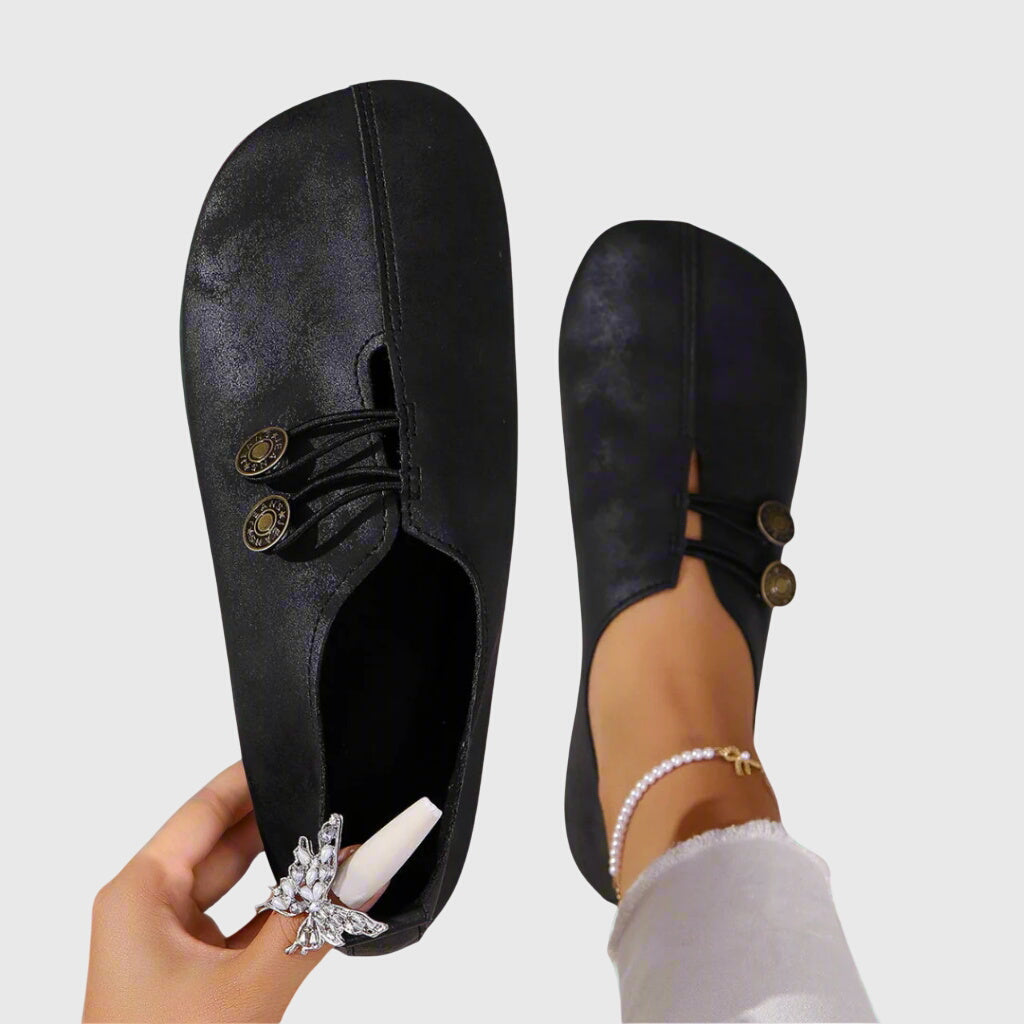 Women's Wide Toe Button Detail Loafers | Slip On