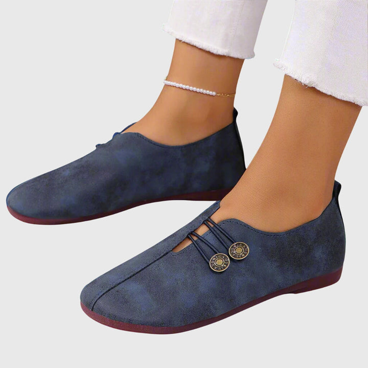 Women's Wide Toe Button Detail Loafers | Slip On