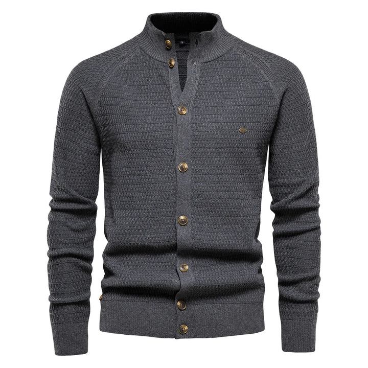 Men's Stand Collar Button Front Cardigan | Textured