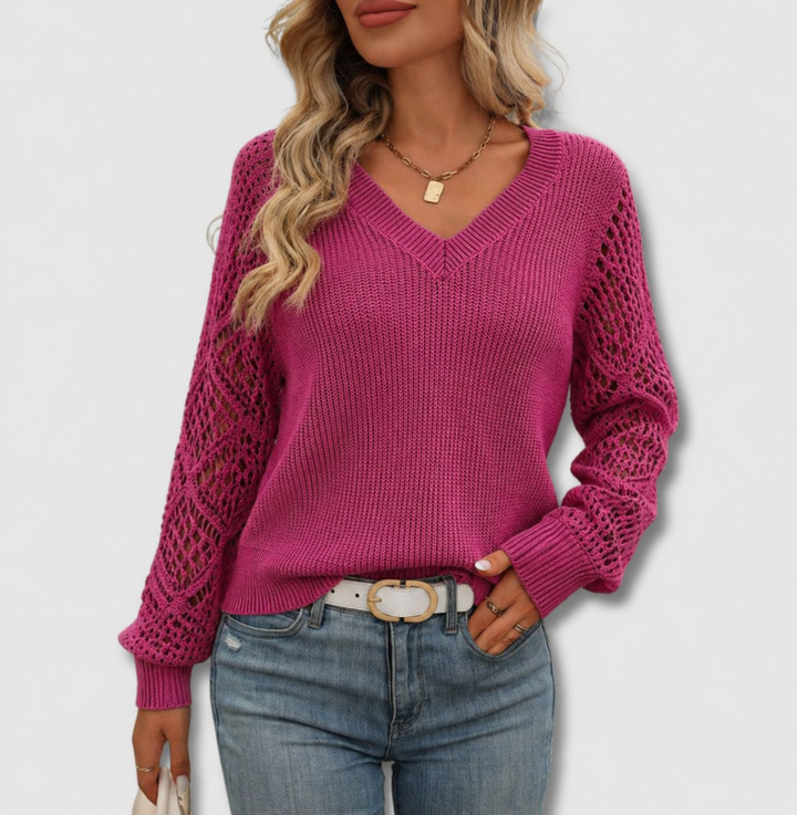 Women's Openwork Sleeve Jumper | V-Neck