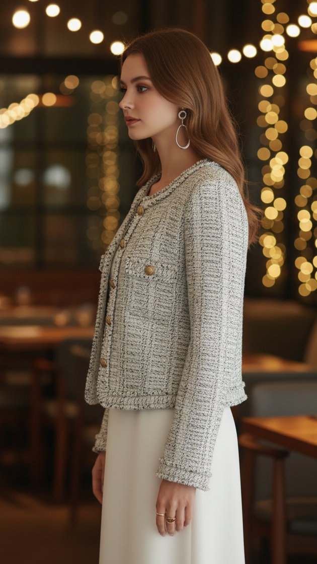 Women's Chic Textured Jacket | Contrast Trim