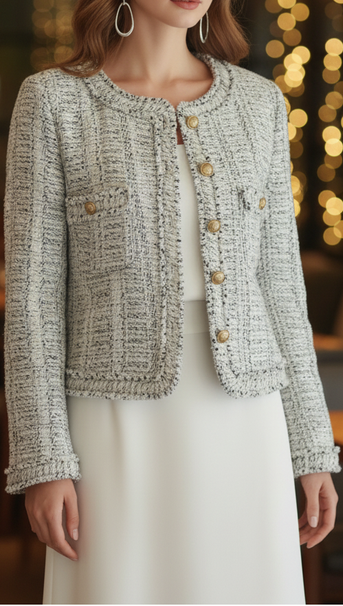 Women's Chic Textured Jacket | Contrast Trim
