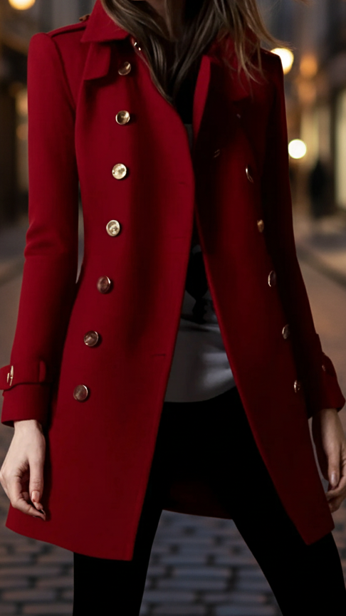Women’s Double-Breasted Long Coat | Gold-Tone Buttons