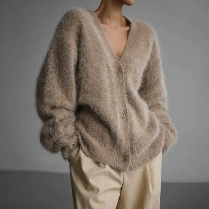 Women's Fuzzy Knit Cardigan | Button-Front