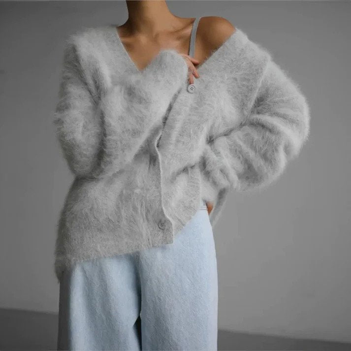 Women's Fuzzy Knit Cardigan | Button-Front