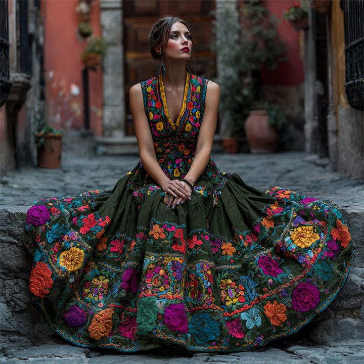 Women's V Neck Floral Maxi Dress | Halloween