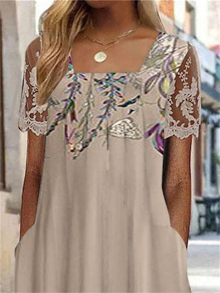 Women's Boho Square Neck Dress | Midi