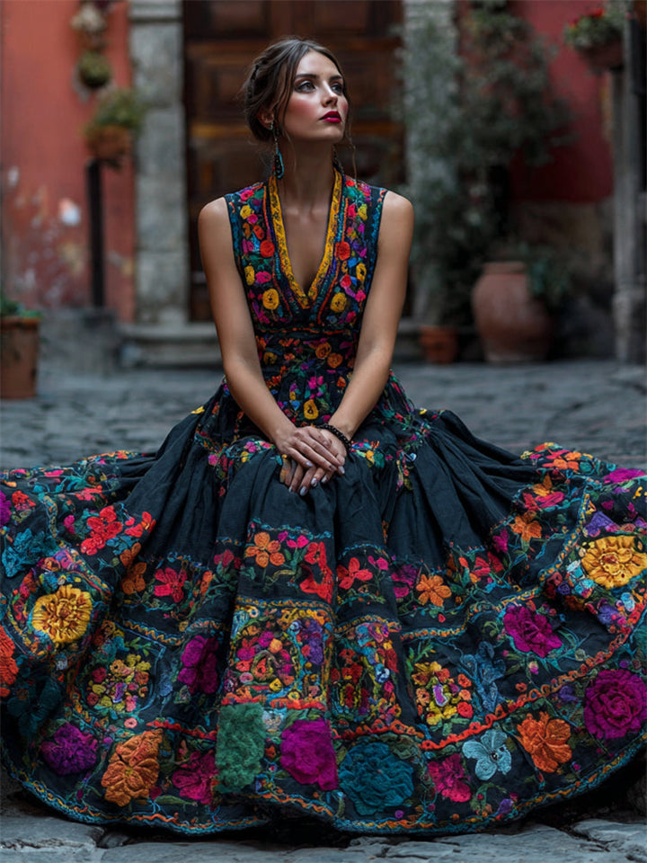 Women's V Neck Floral Maxi Dress | Halloween