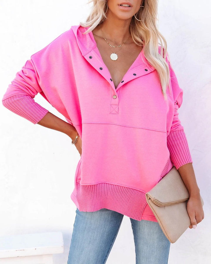 Women's Hooded Button Placket Sweatshirt | Casual