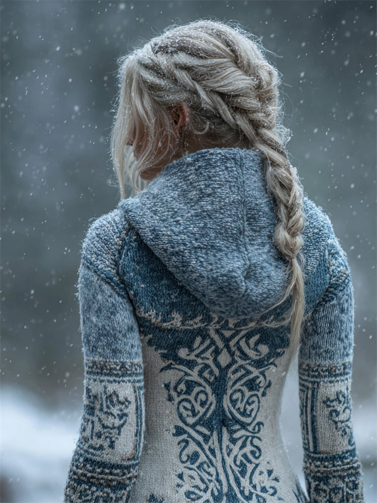 Women's Hooded Fair Isle Blue Knit Jumper | Winter
