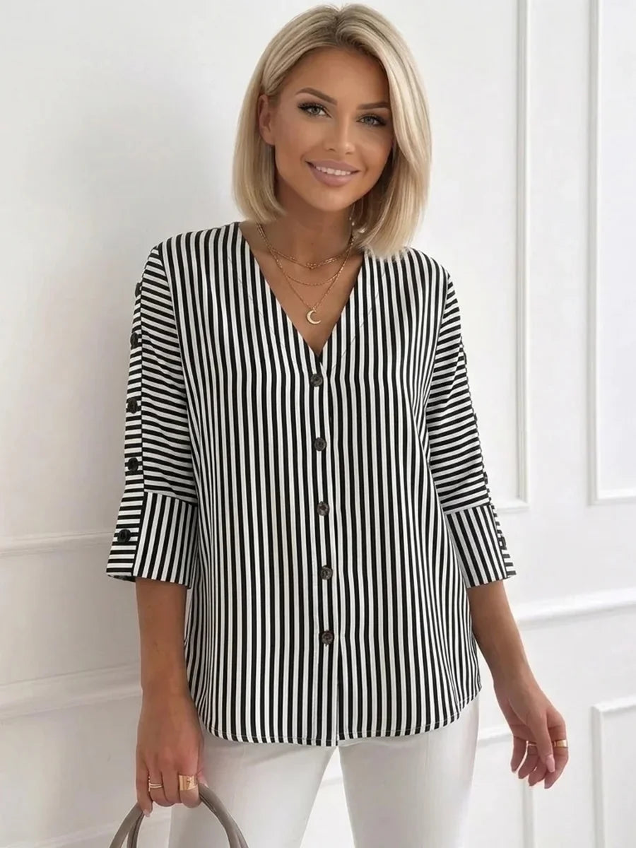 Women's Elegant Striped Blouse | Button Up