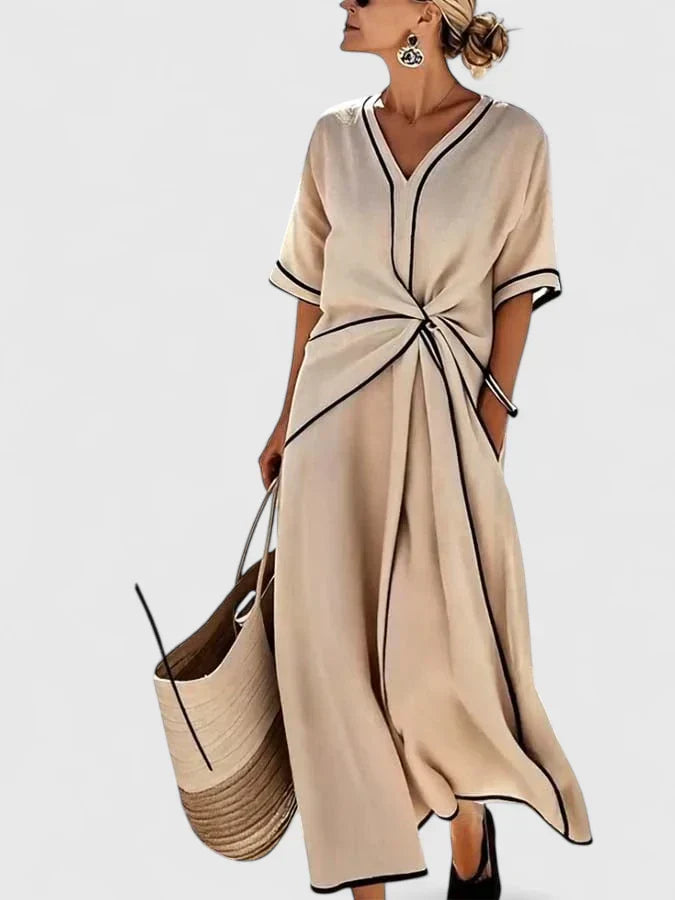 Women's Elegant Summer Contrast Detail Relaxed Fit Vacation Dress | Maxi