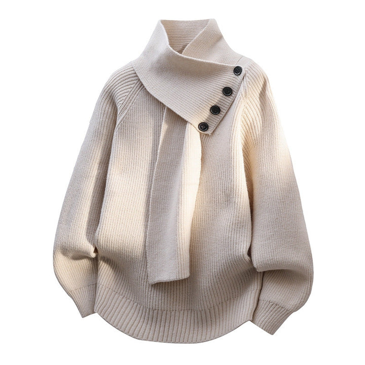 Women's Asymmetric Collar Jumper | Scarf Detail
