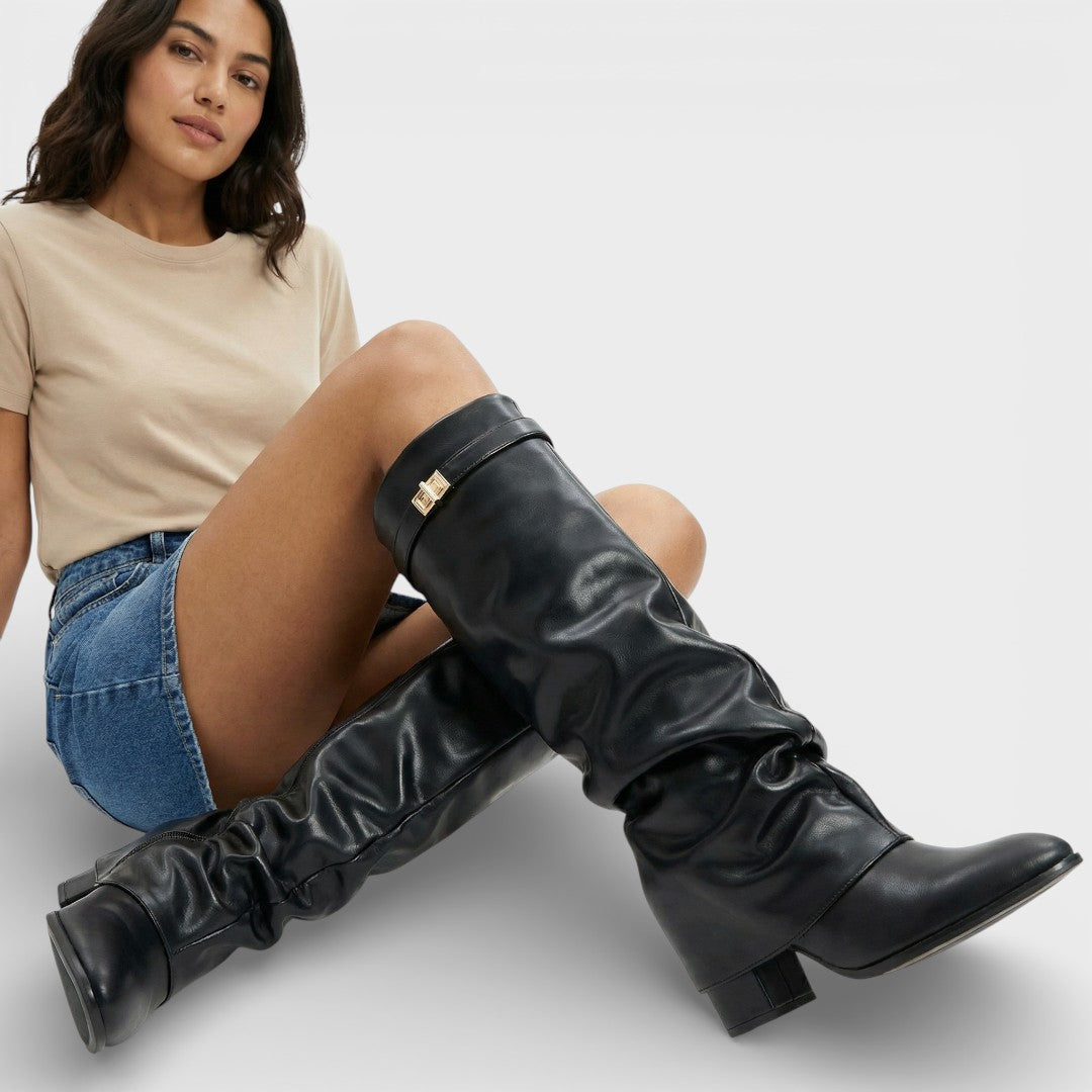 Women's Slouch Pointed Toe Knee High Boots | Heel