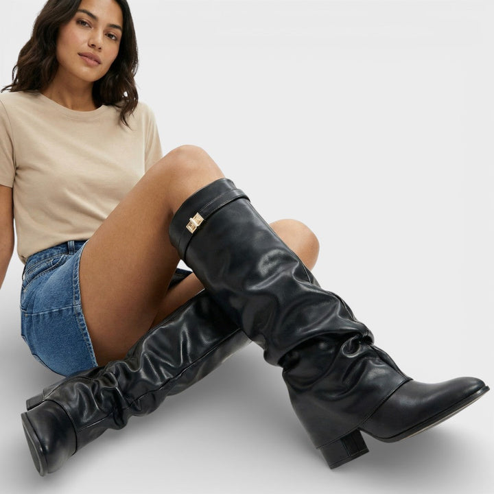 Women's Slouch Pointed Toe Knee High Boots | Heel
