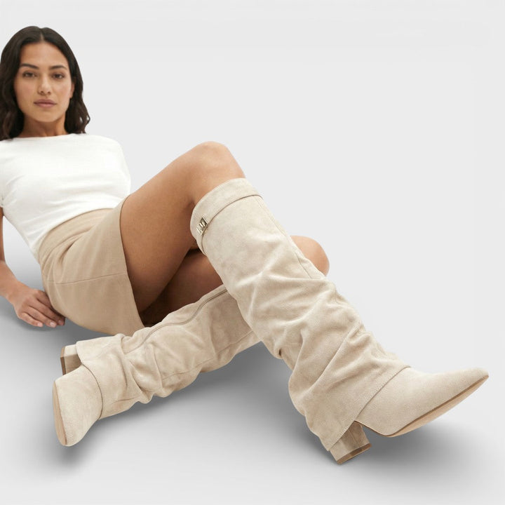 Women's Slouch Pointed Toe Knee High Boots | Heel