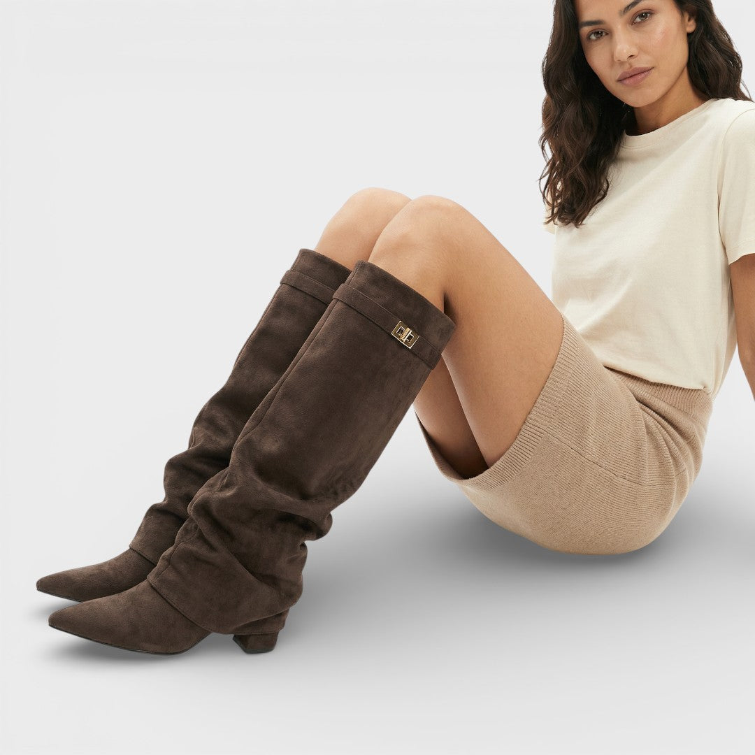 Women's Slouch Pointed Toe Knee High Boots | Heel