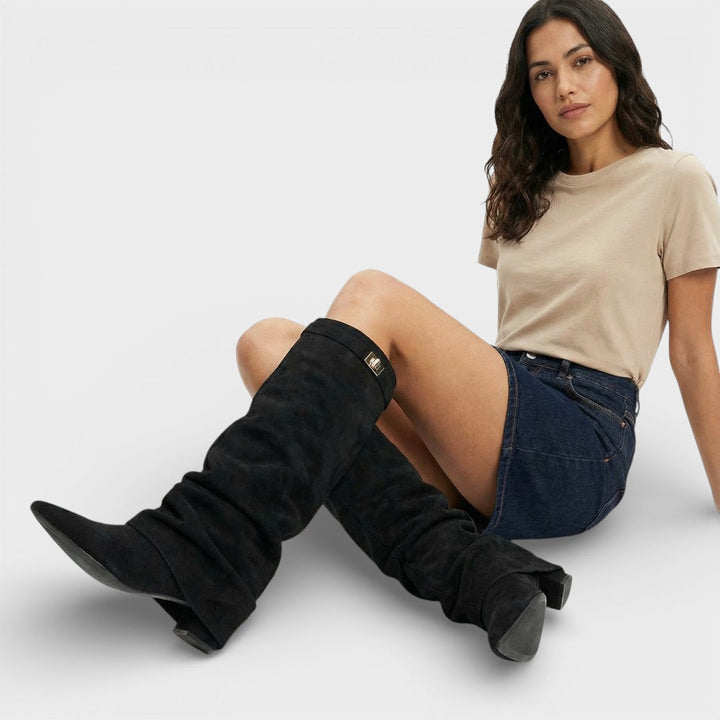 Women's Slouch Pointed Toe Knee High Boots | Heel
