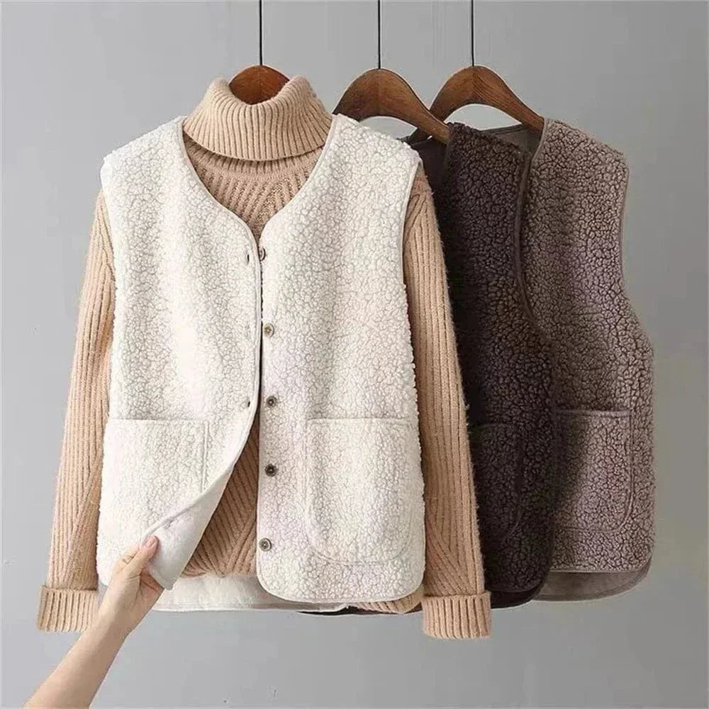 Women's Button Up Winter Waistcoat | Sleeveless
