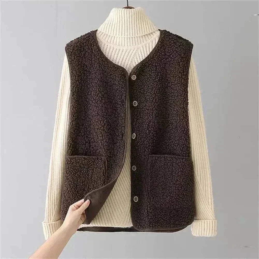 Women's Button Up Winter Waistcoat | Sleeveless