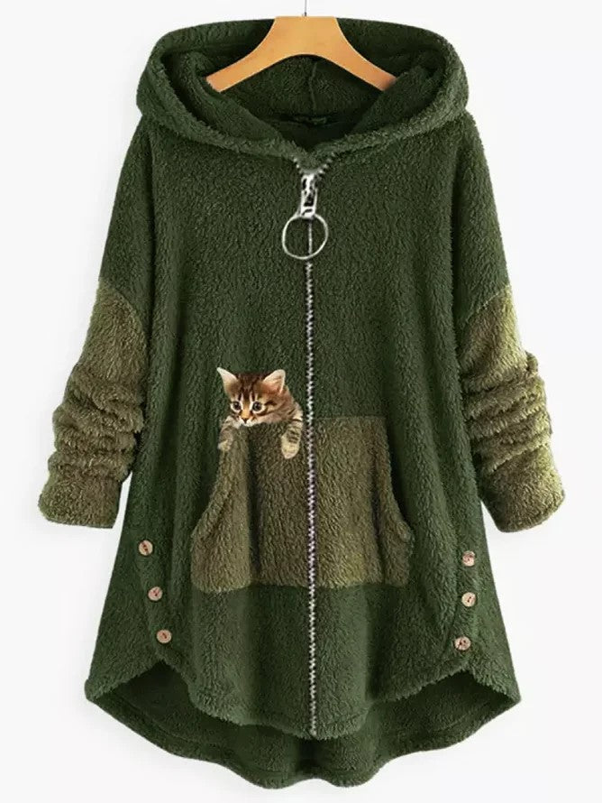 Women's Long Winter Knitted Hoodie | Zip Up