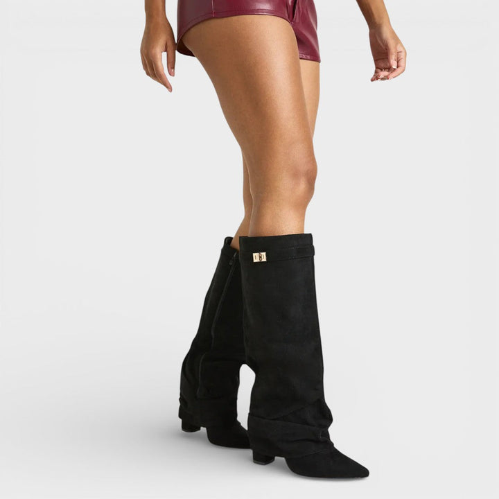 Women's Slouch Pointed Toe Knee High Boots | Heel