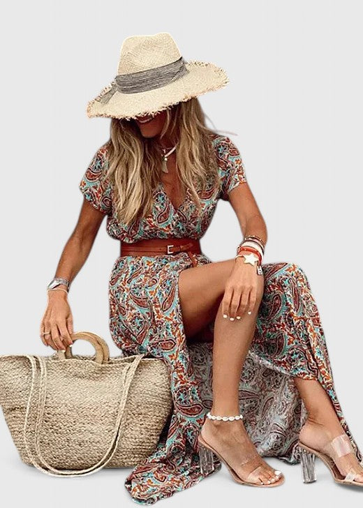 Women's Summer Relaxed Fit Vacation Dress with Side Slit | Maxi