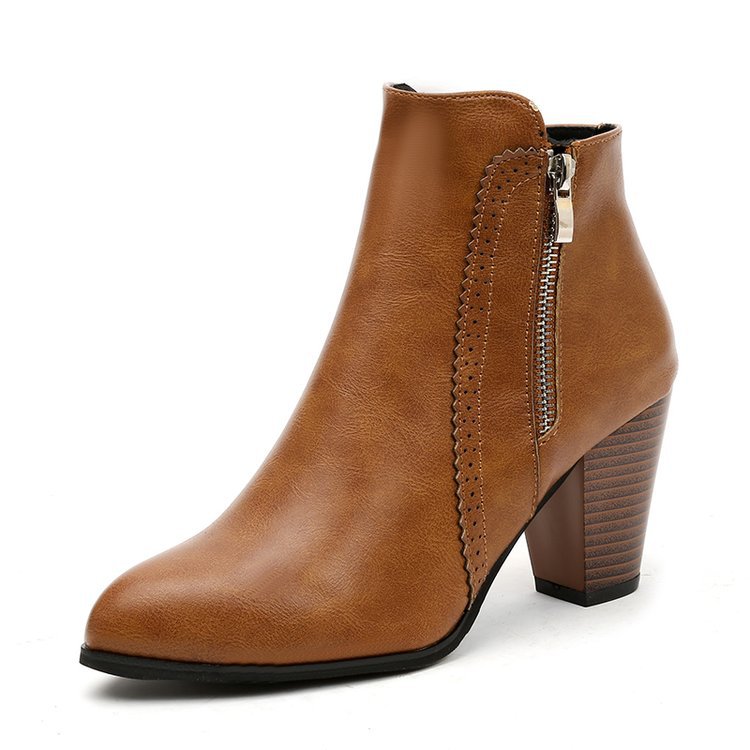 Women's Zipper Block Heel Ankle Boots | Pointed Toe