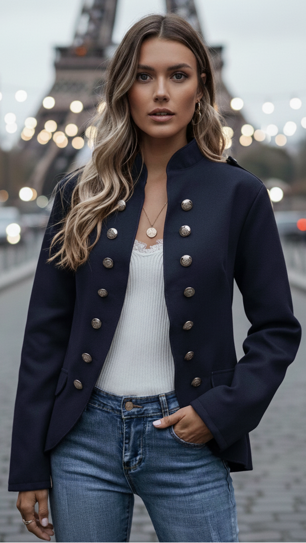 Women’s Tailored Long-Sleeve Double-Breasted Coat | Cuff Tabs