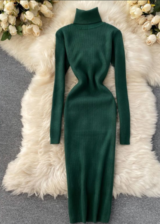 Women’s Turtleneck Ribbed Knit Dress | Maxi