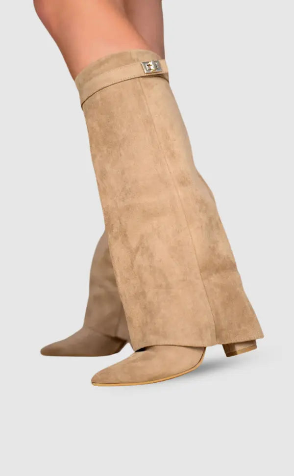 Women’s Heel Pointed Toe Knee High Boots | Fold Over