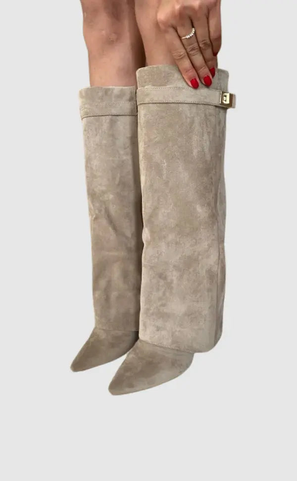 Women’s Heel Pointed Toe Knee High Boots | Fold Over