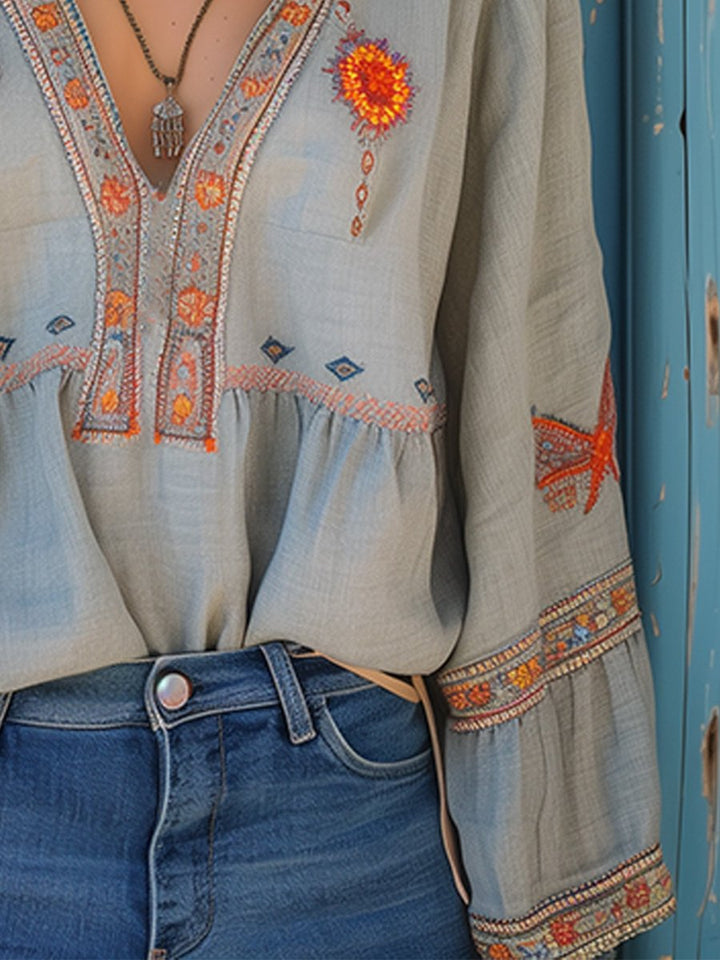 Women's Bohemian V-Neck Blouse | Summer