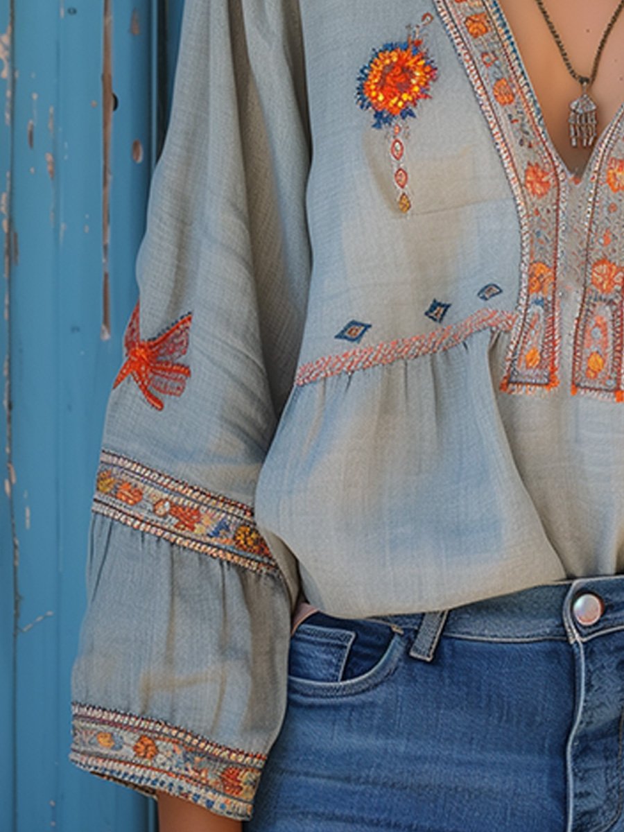 Women's Bohemian V-Neck Blouse | Summer
