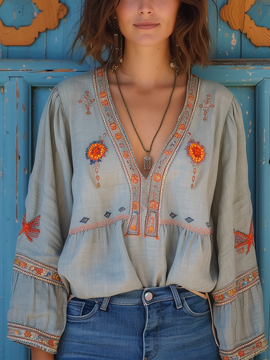 Women's Bohemian V-Neck Blouse | Summer
