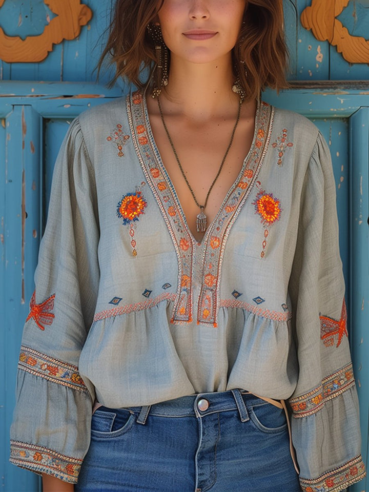Women's Bohemian V-Neck Blouse | Summer