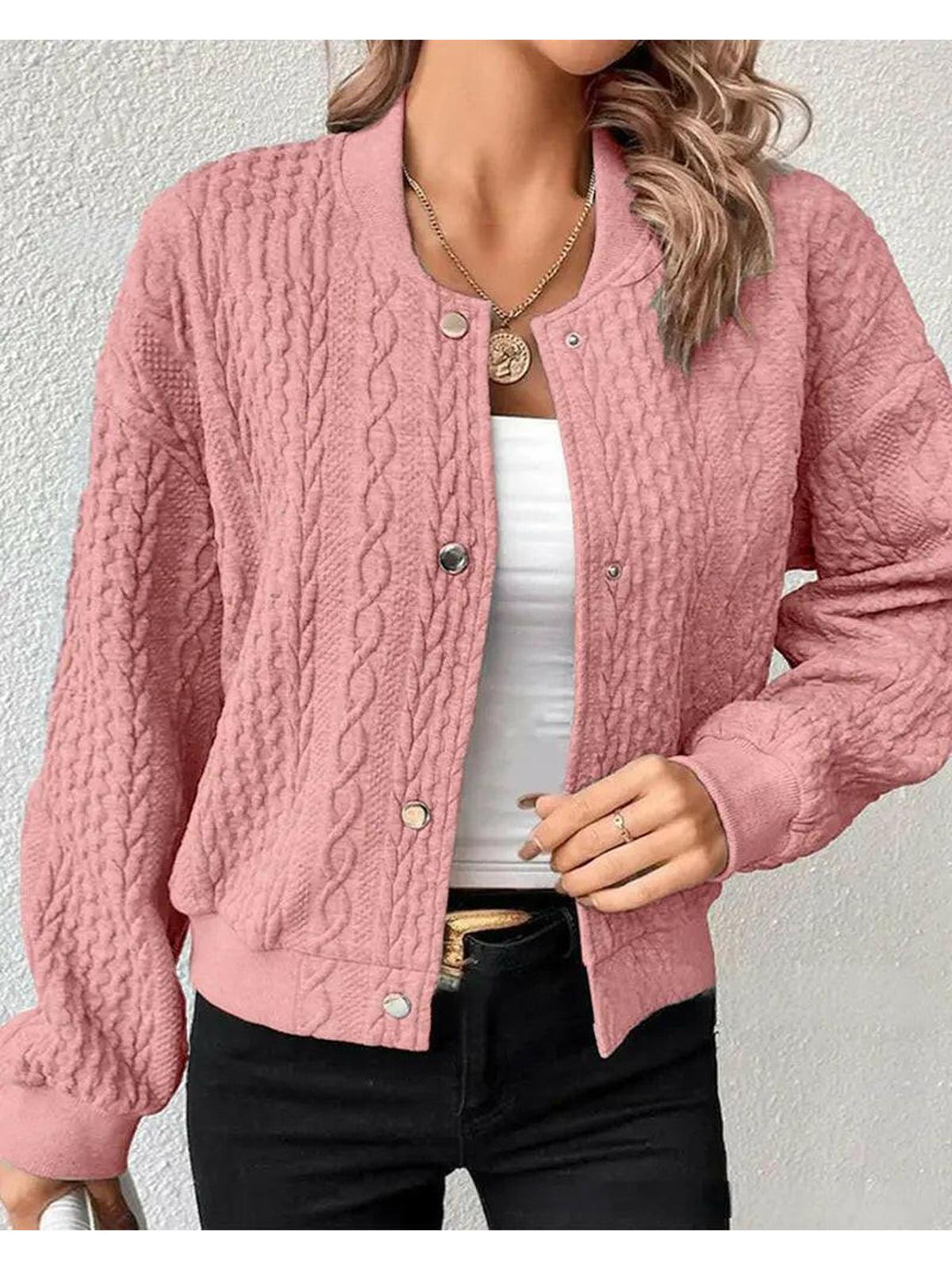 Women's Cable Knit Bomber Jacket | Casual