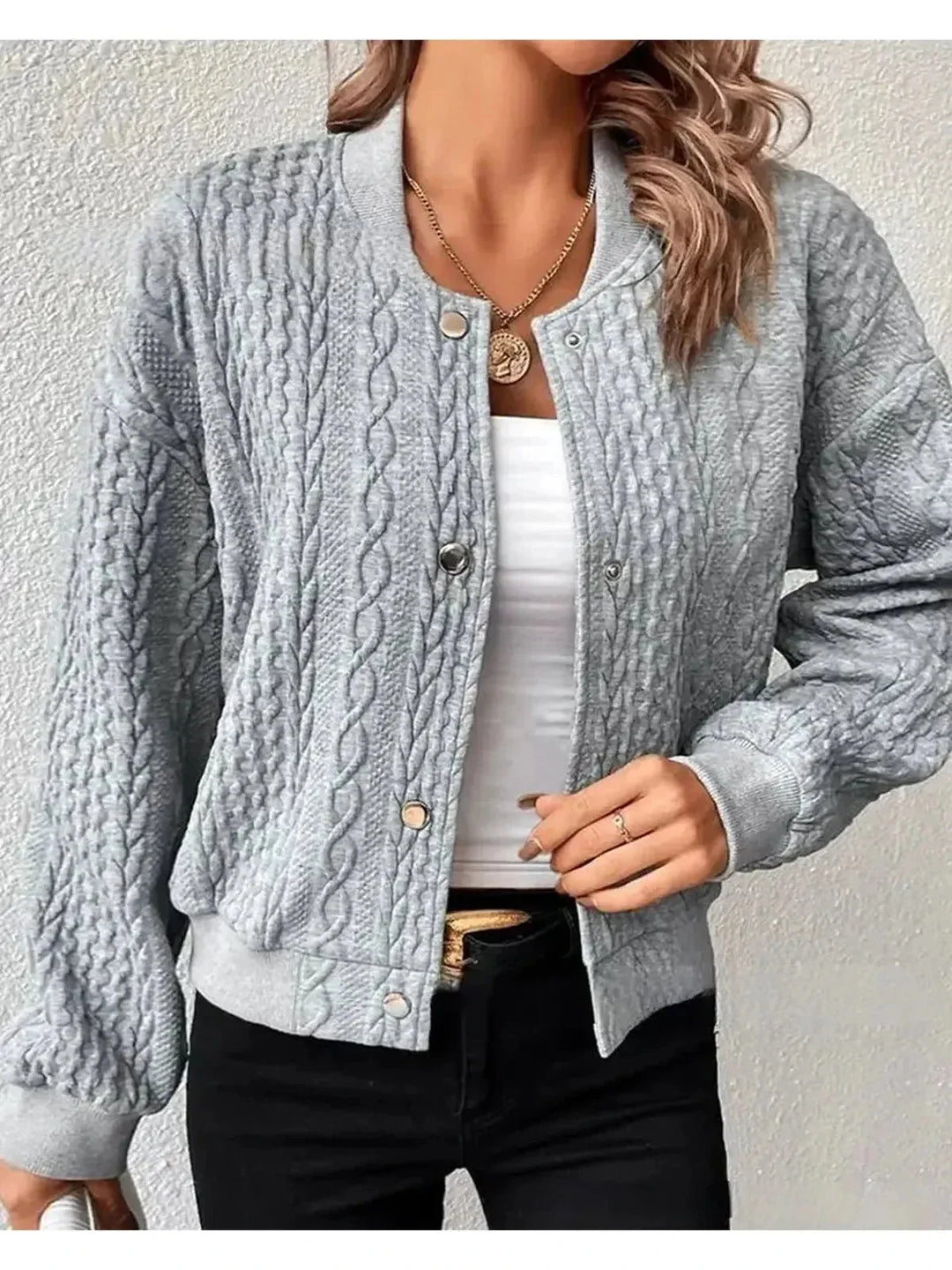 Women's Cable Knit Bomber Jacket | Casual