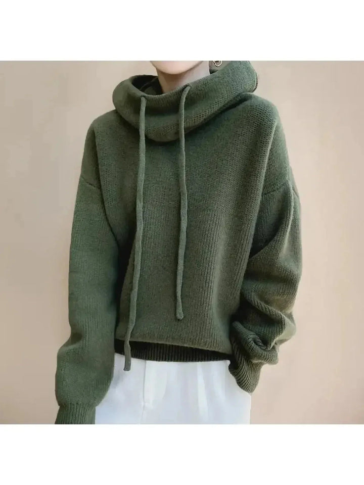 Women's Cowl Neck Knit Hoodie | Drawstring