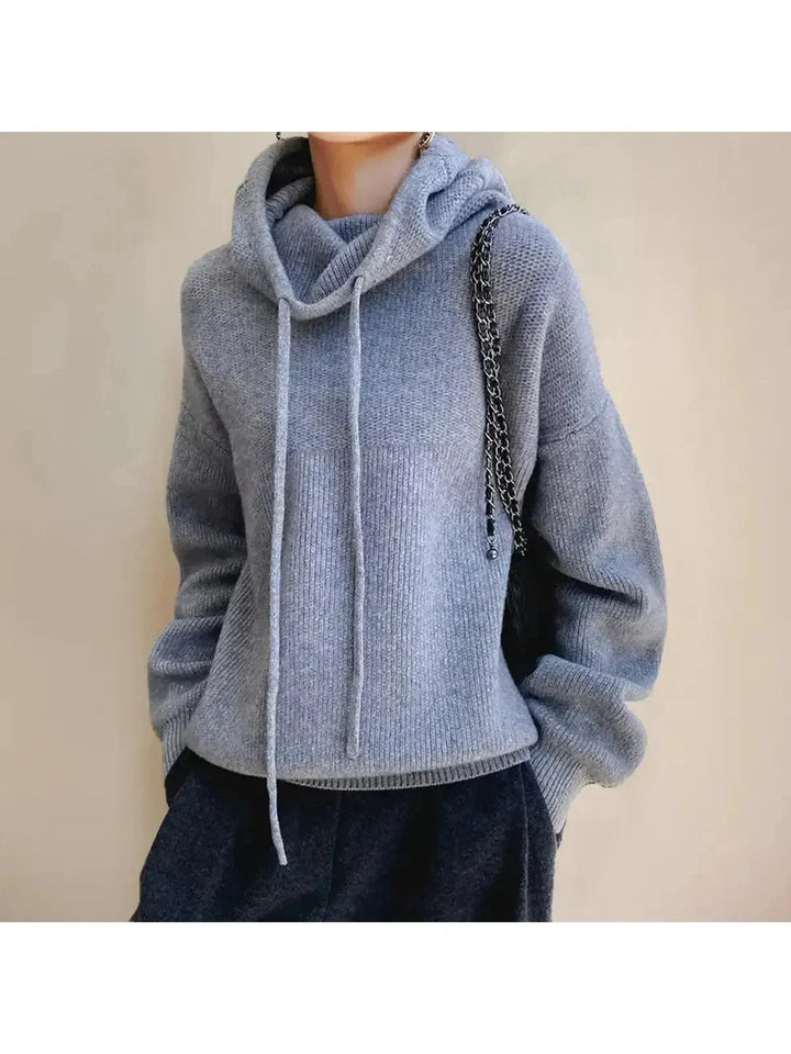 Women's Cowl Neck Knit Hoodie | Drawstring