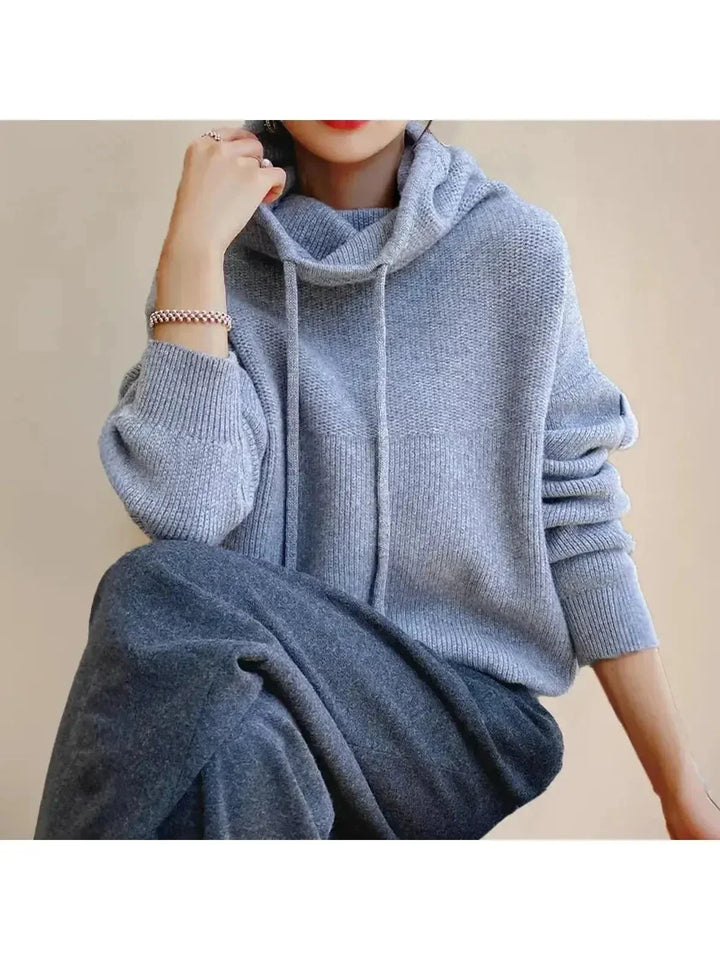 Women's Cowl Neck Knit Hoodie | Drawstring