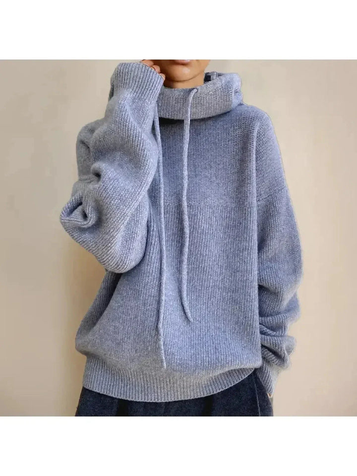 Women's Cowl Neck Knit Hoodie | Drawstring