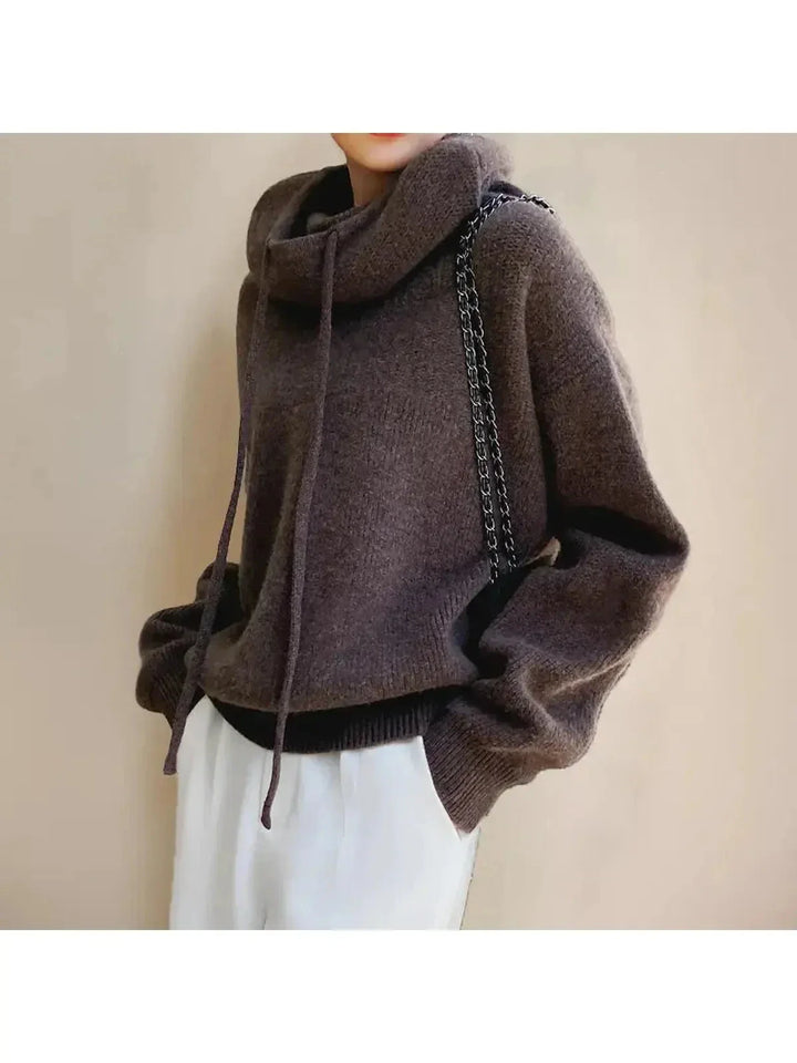 Women's Cowl Neck Knit Hoodie | Drawstring