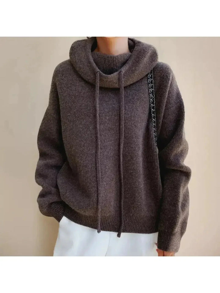 Women's Cowl Neck Knit Hoodie | Drawstring