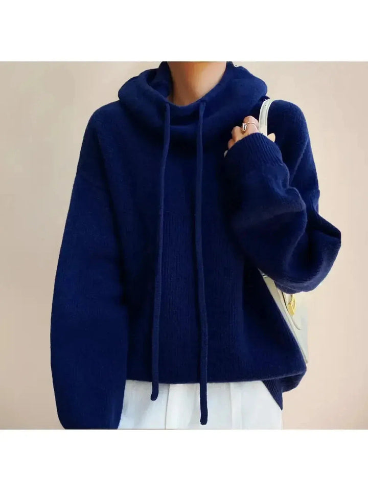 Women's Cowl Neck Knit Hoodie | Drawstring