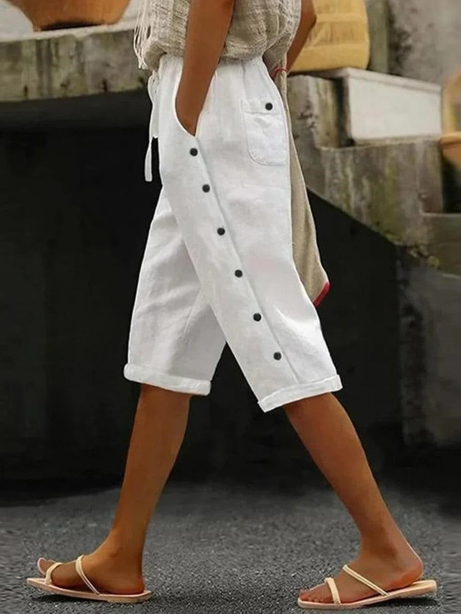 Women's Cropped Side-Button Trousers | Pockets
