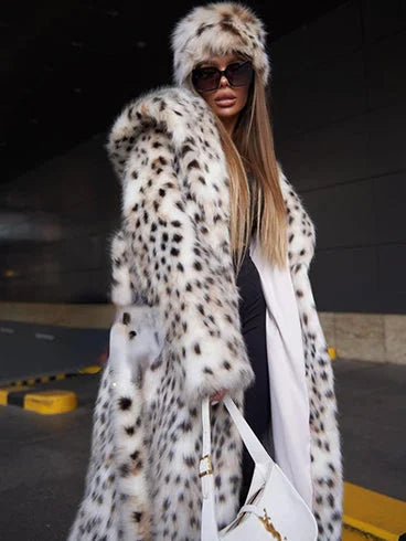 Women's Long Leopard Print Winter Jacket | Hooded