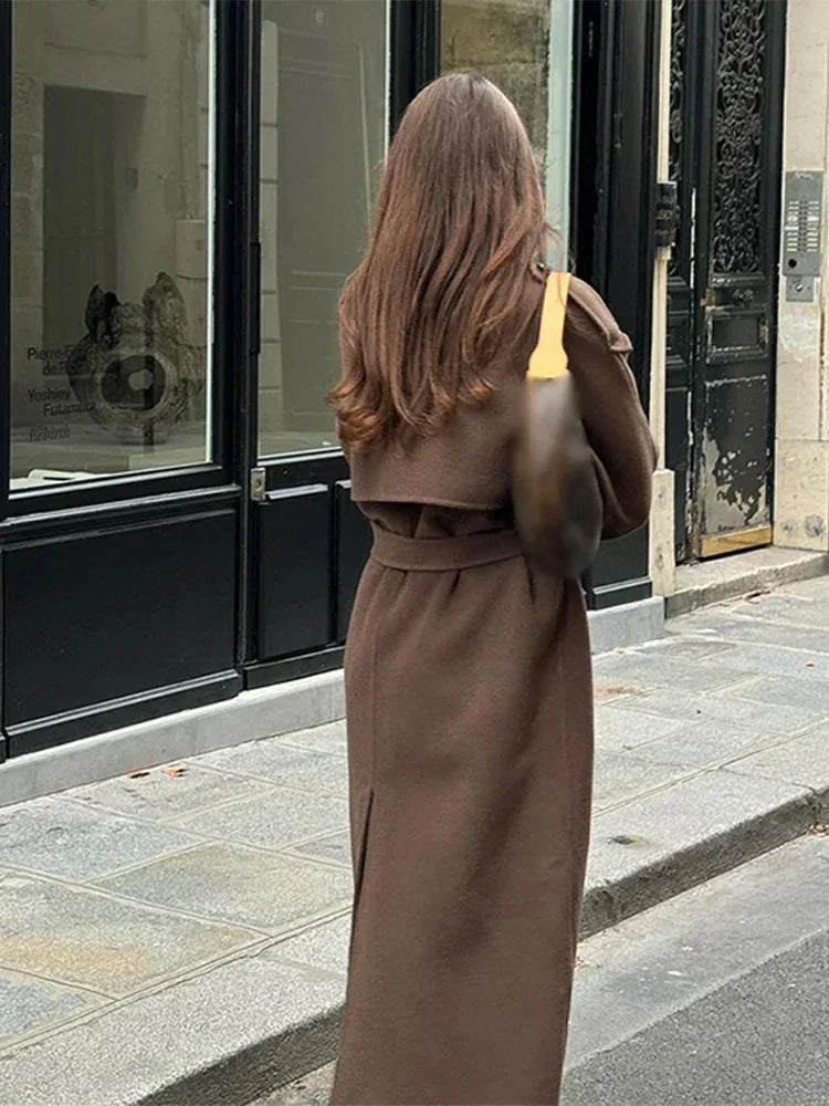 Women's Long Winter Double Breasted Trench Coat | Belted